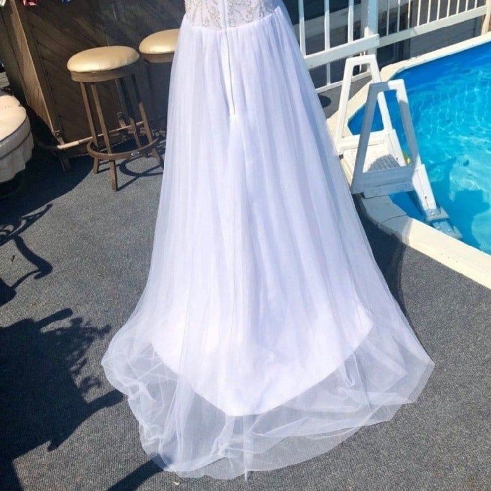 Wedding Dress Custom Beaded Sheer Back Full Skirt Fits Size 10 - 12 - Picture 6 of 8